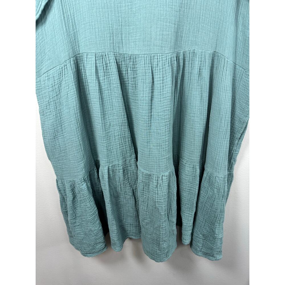 Lucky Brand Women's Dress Blue Green Tiered Short Midi Cotton Gauze Pockets 1X - Picture 6 of 11